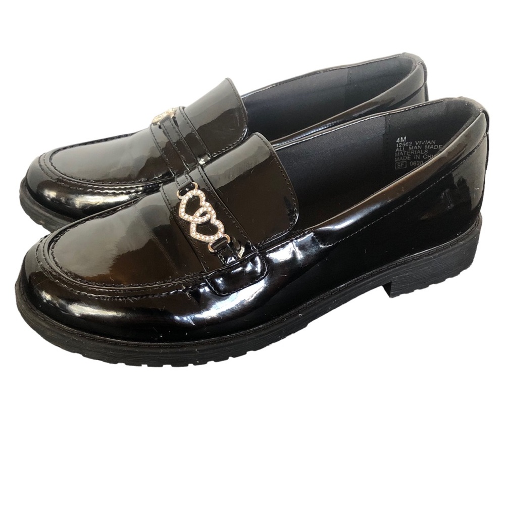 Rachel Shoes Black Patent Leather Rhinestone Heart Loafers size 4M - Picture 9 of 14